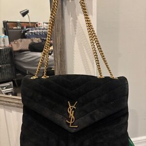 YSL Loulou black suede medium shoulder bag